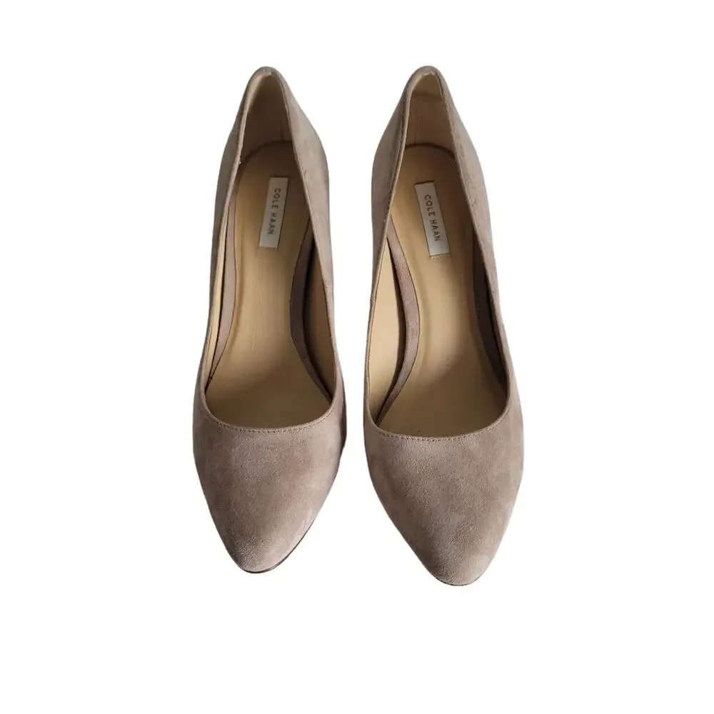 Cole Haan Women's Tan Pointed Toe Slip On Stunning Suede Heels Size 7.5